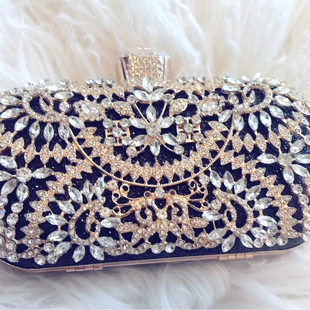 Crystal Black & Gold Evening Bag